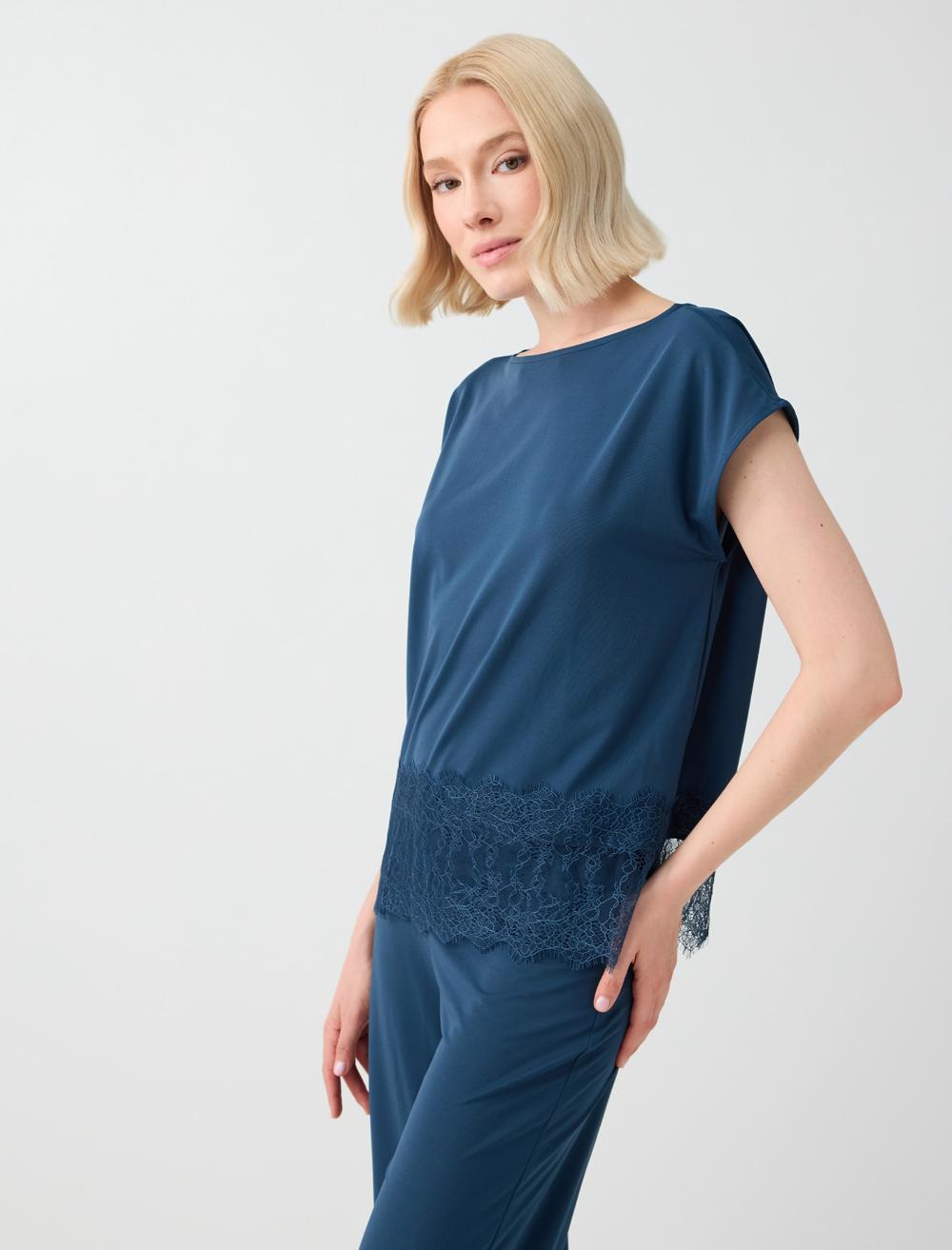 Loose Fit Off-the-shoulder Blouse - Dark Blue - 6SW037249427