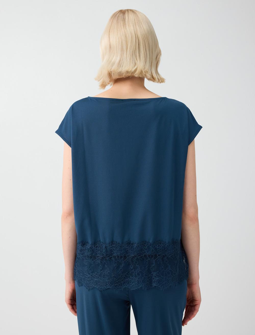 Loose Fit Off-the-shoulder Blouse - Dark Blue - 6SW037249427