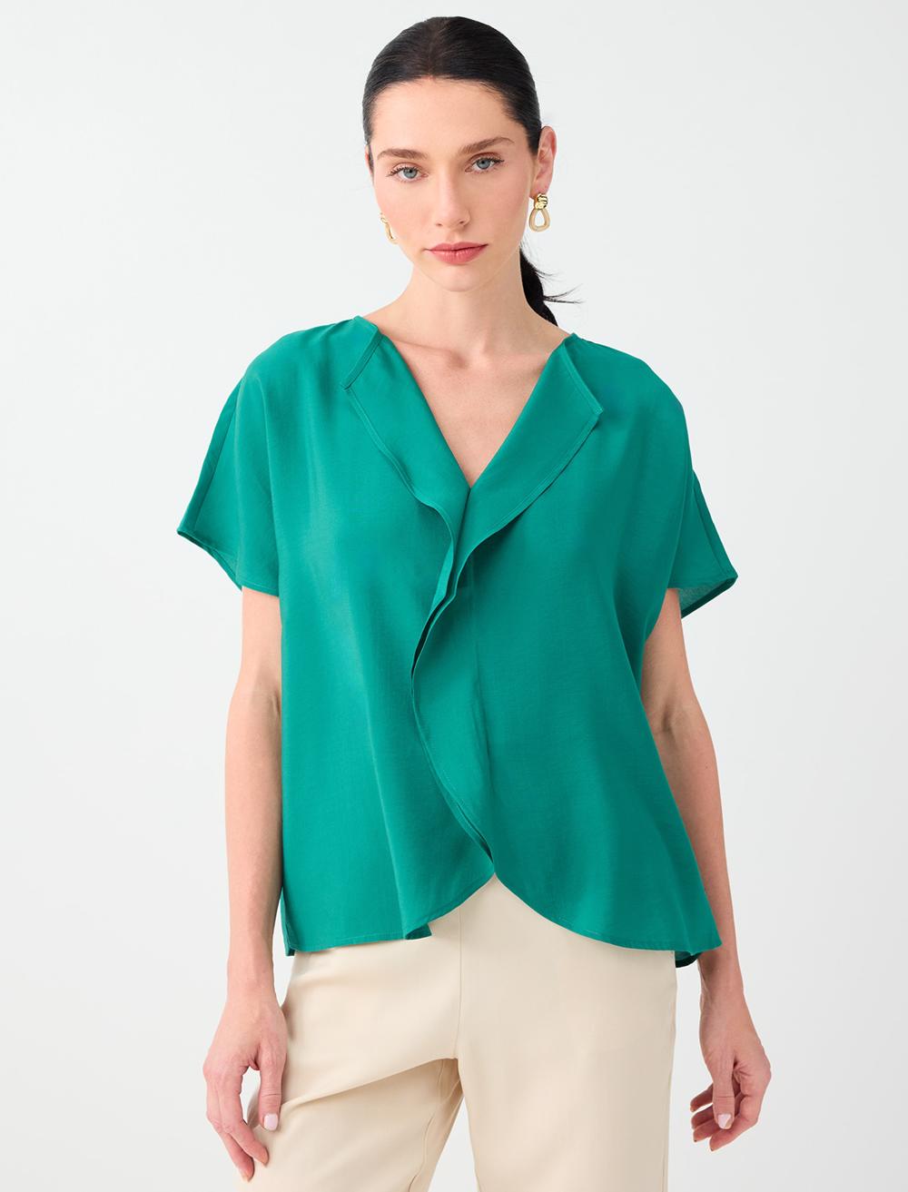 Loose Fit V-neck Blouse - Green - 6SW037277300