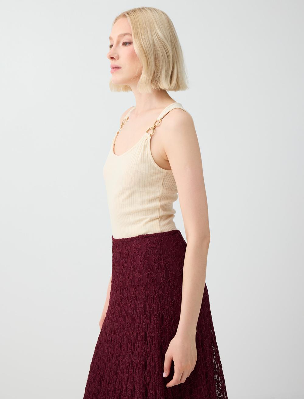 Normal Fit Scoop Neck Sleeveless Blouse - Ecru - 6SW037480114