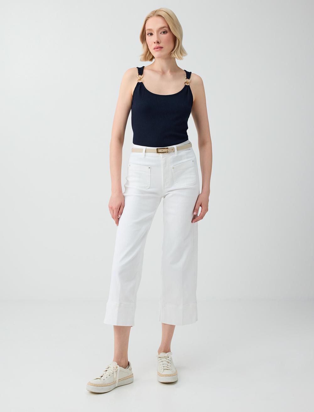 Normal Fit Scoop Neck Sleeveless Blouse - Dark Blue - 6SW037480494