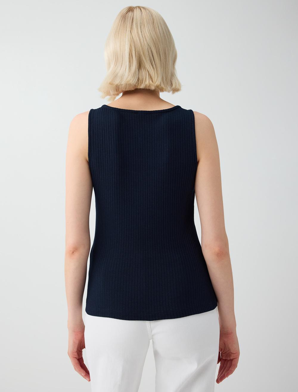 Normal Fit Scoop Neck Sleeveless Blouse - Dark Blue - 6SW037480494