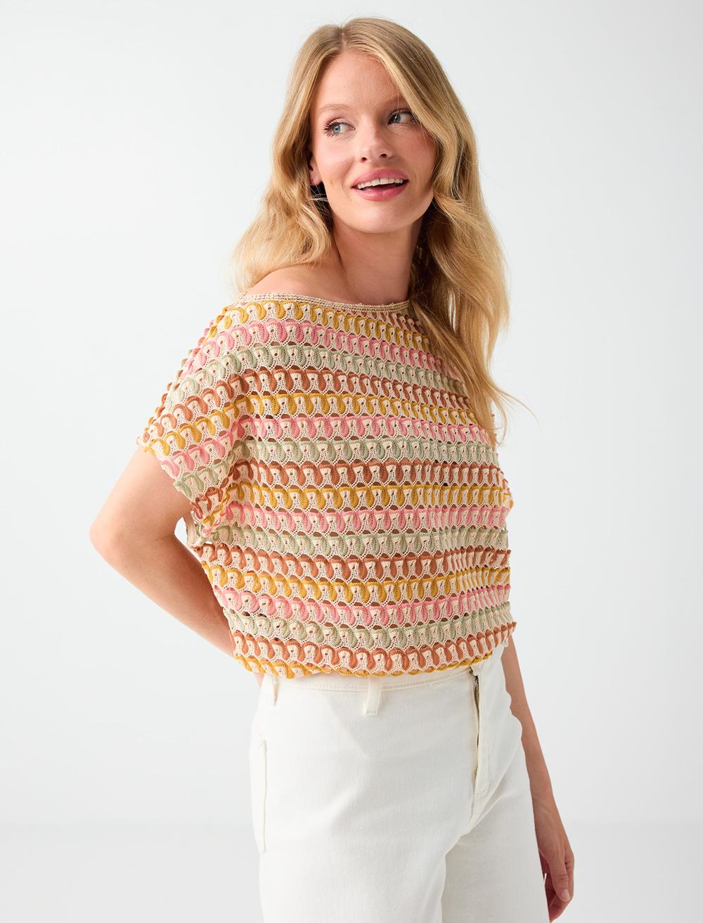 Normal Fit Off-the-shoulder Blouse - Multi-coloured - 6SW037637999