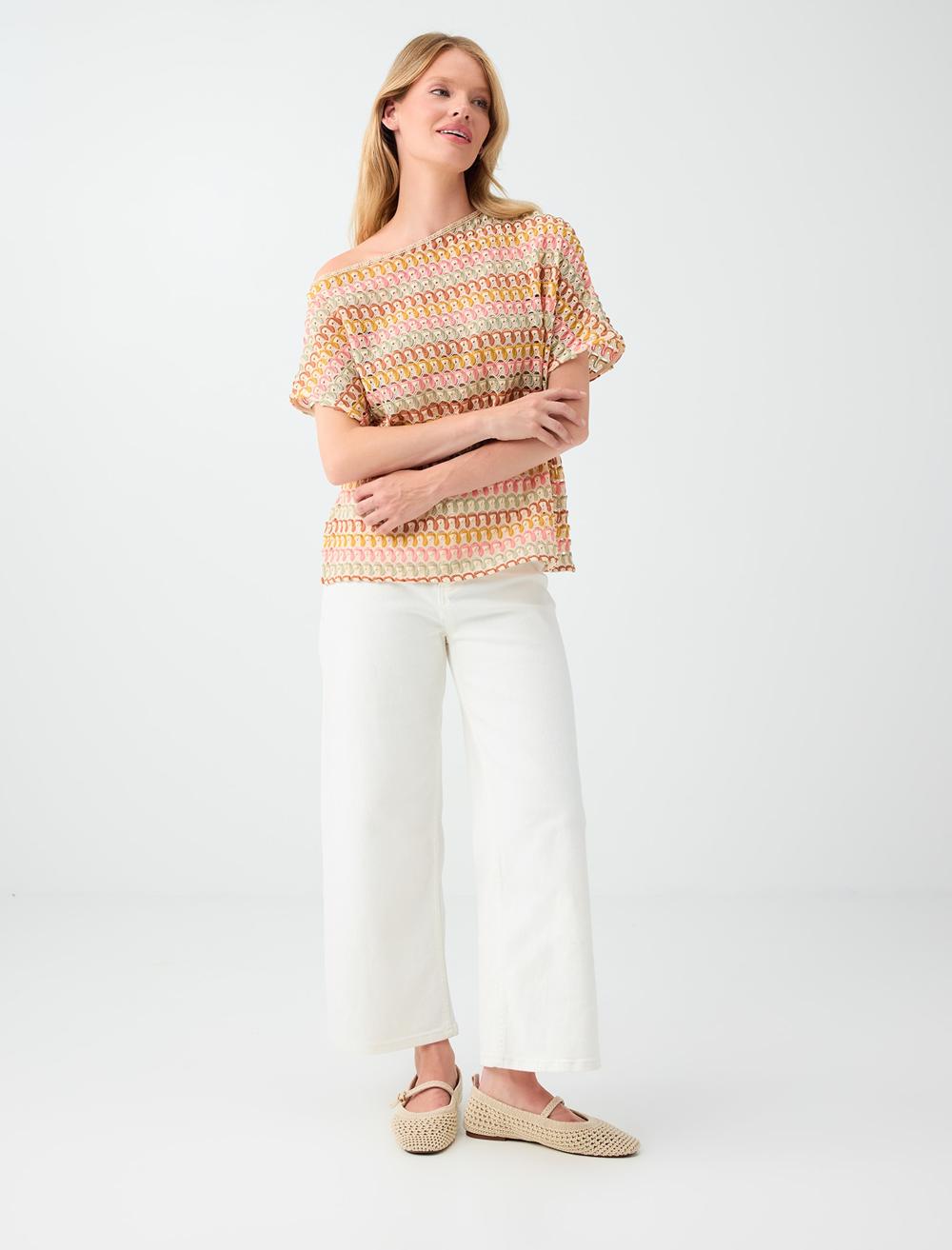 Normal Fit Off-the-shoulder Blouse - Multi-coloured - 6SW037637999