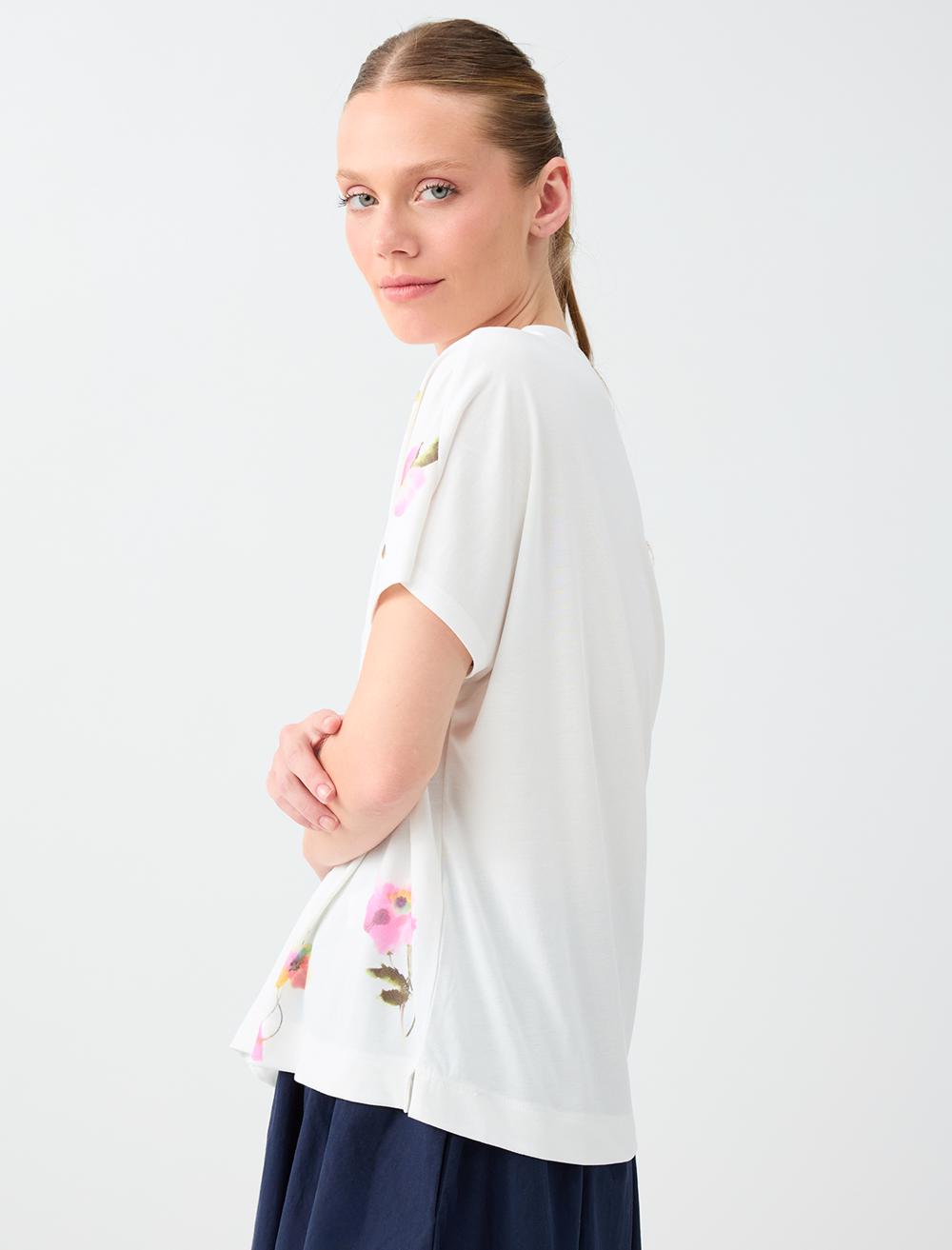 Normal Fit Crew Neck Blouse - White - 6SW037767106
