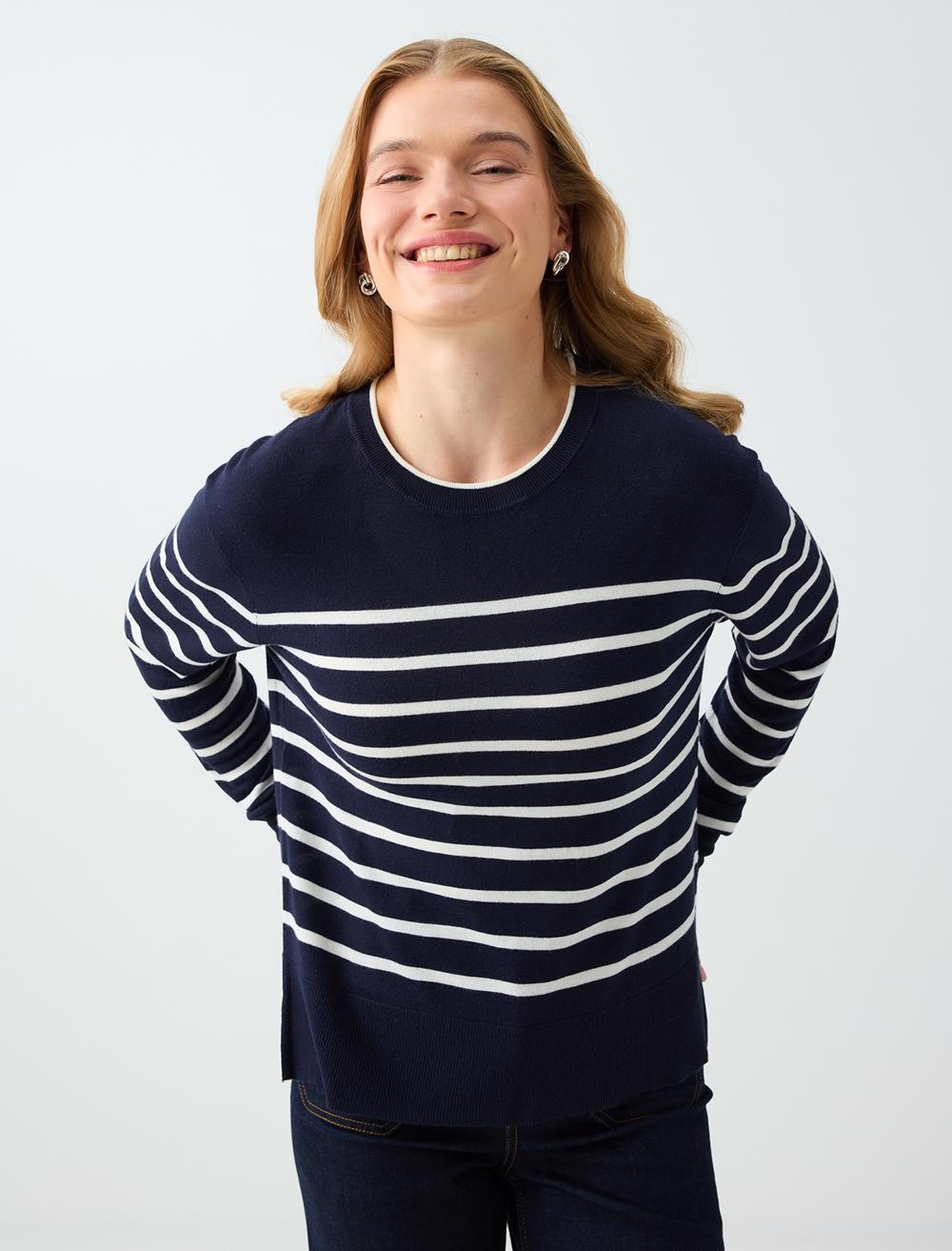Crew Neck Pullover - Dark Blue - 6WW137155494