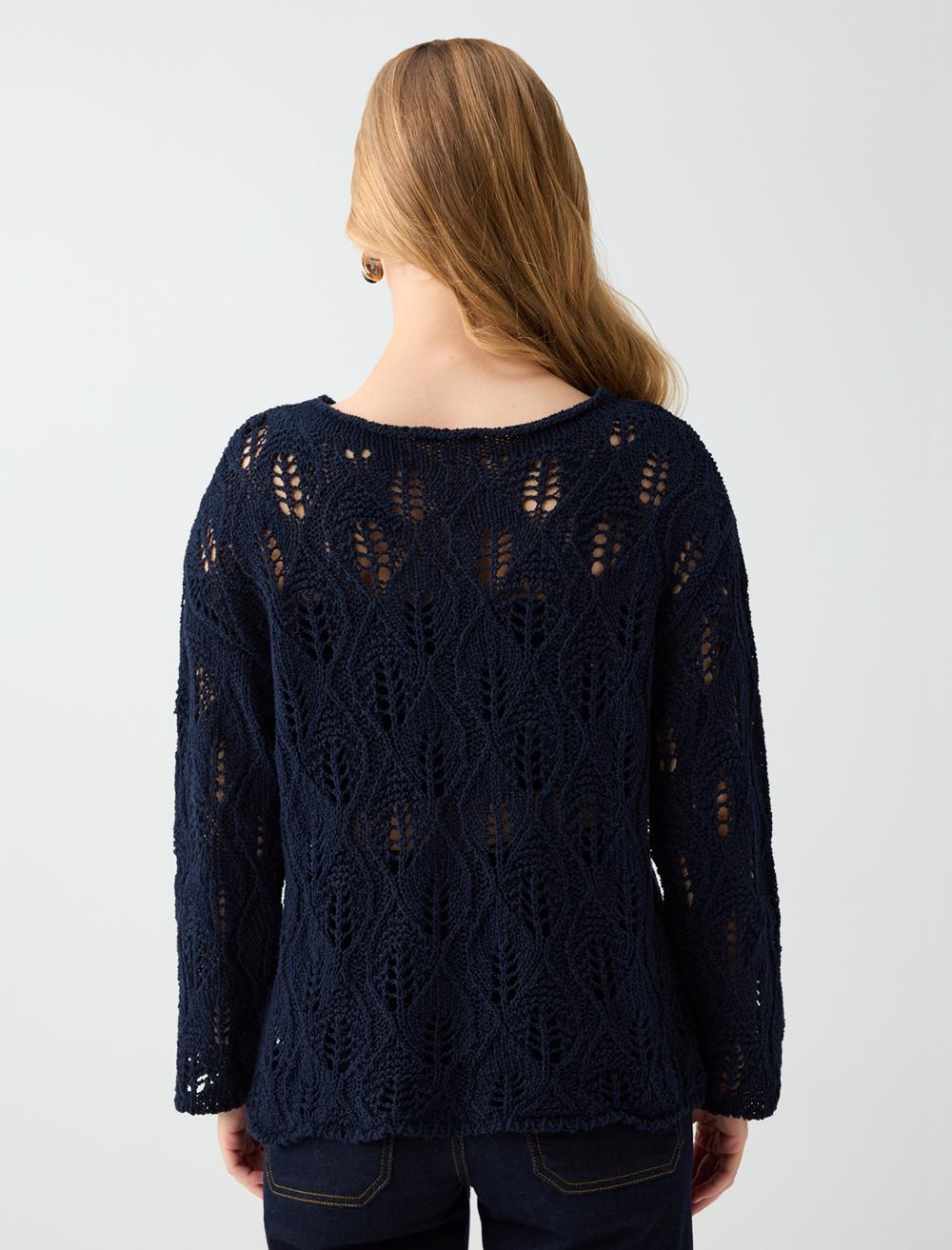 Loose Fit Off-the-shoulder Pullover - Dark Blue