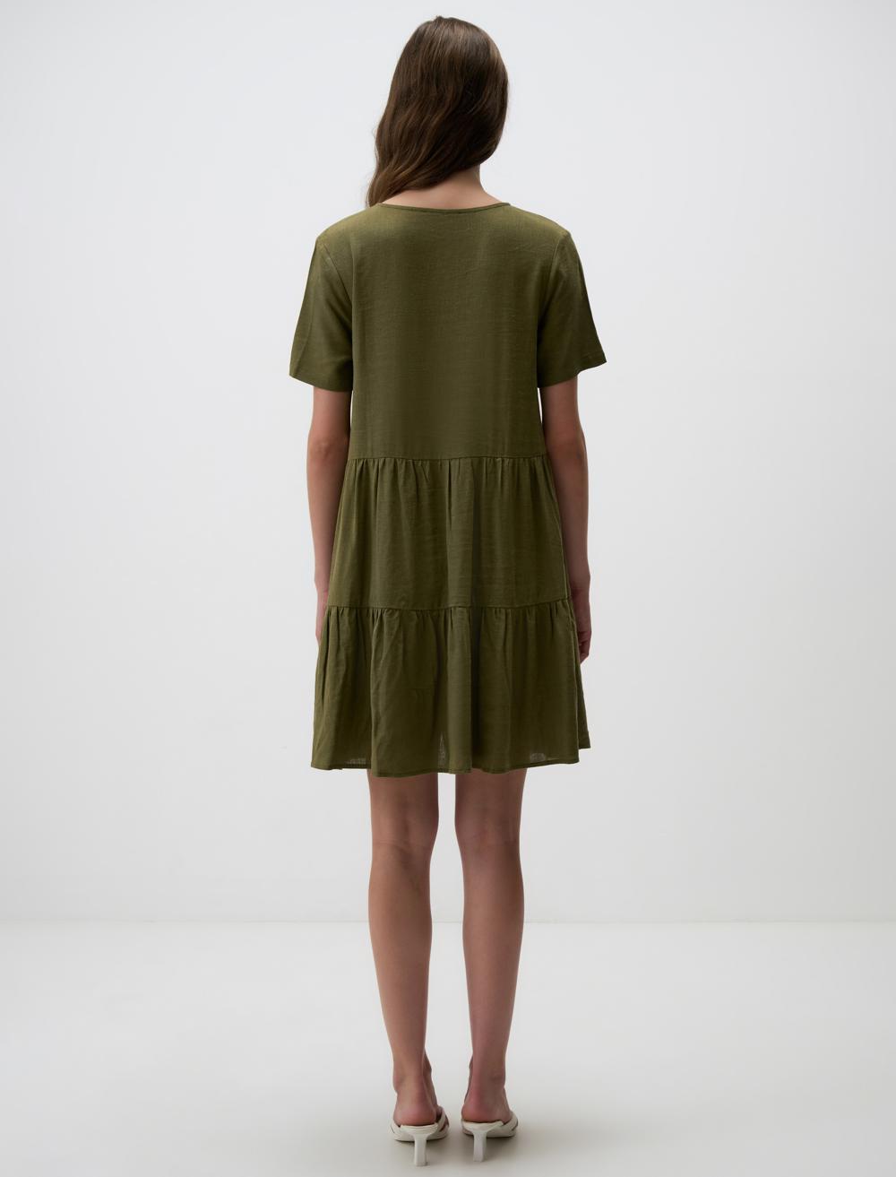 Loose Fit V-Neck Short-Sleeve Dress - 24SE041001-V2