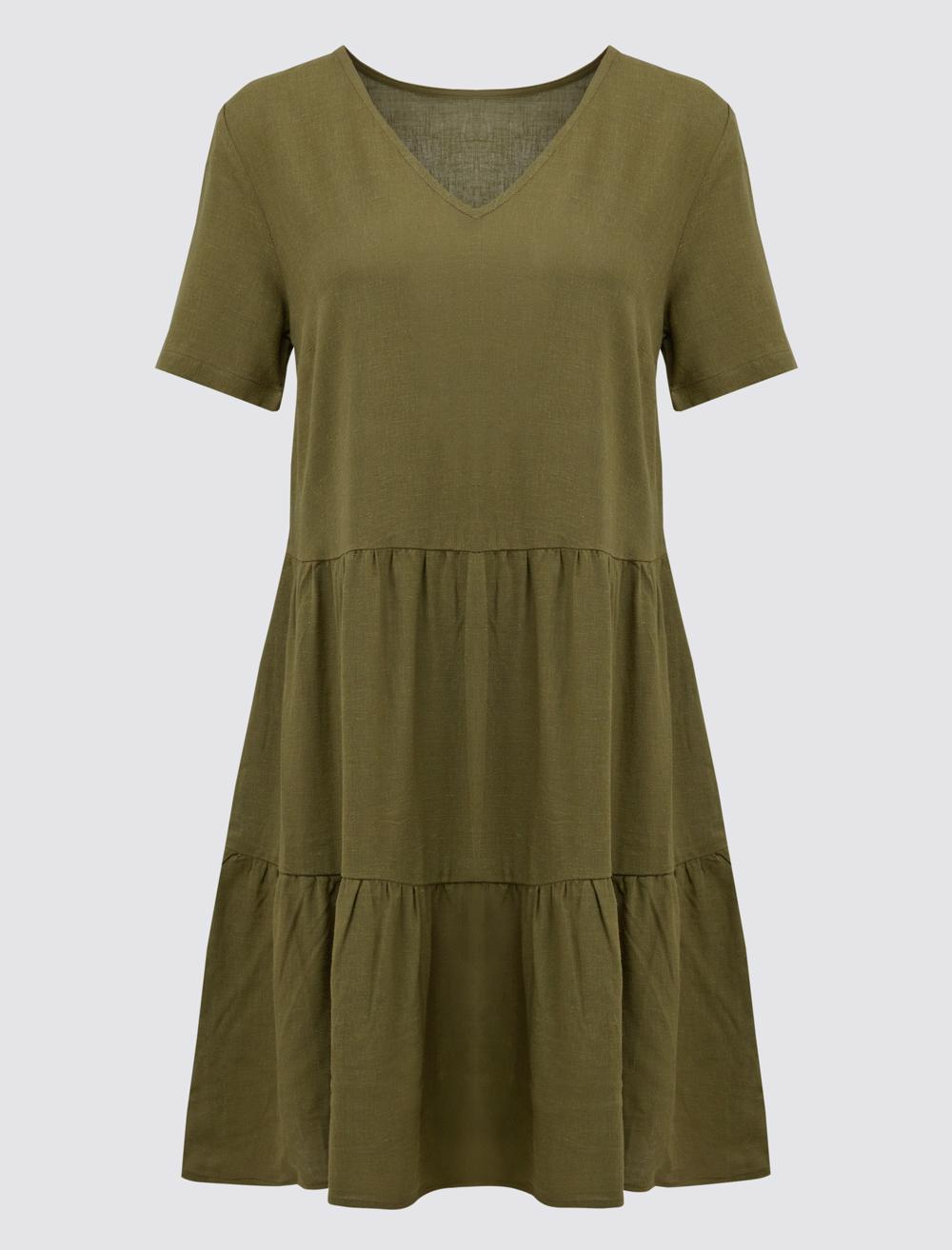 Loose Fit V-Neck Short-Sleeve Dress - 24SE041001-V2