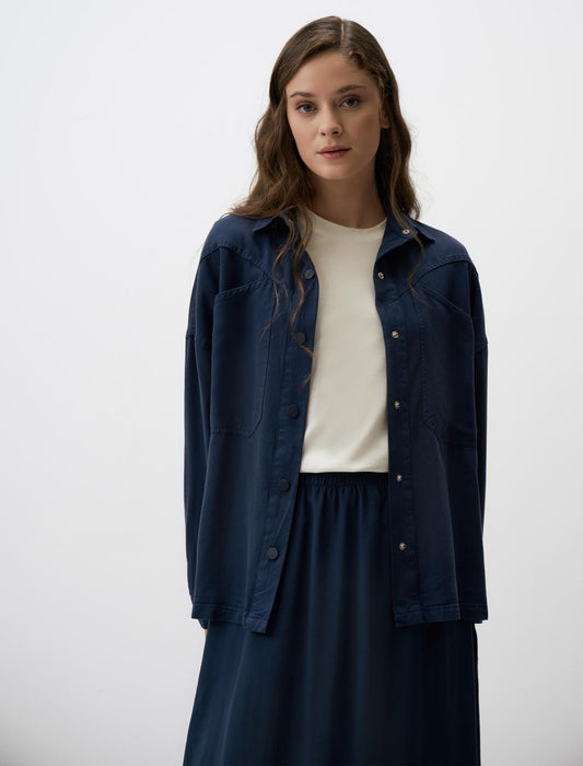 Loose Fit Long Denim Woven Jacket