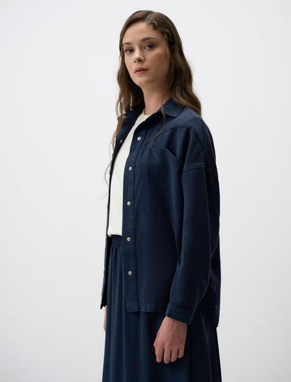 Loose Fit Long Denim Woven Jacket