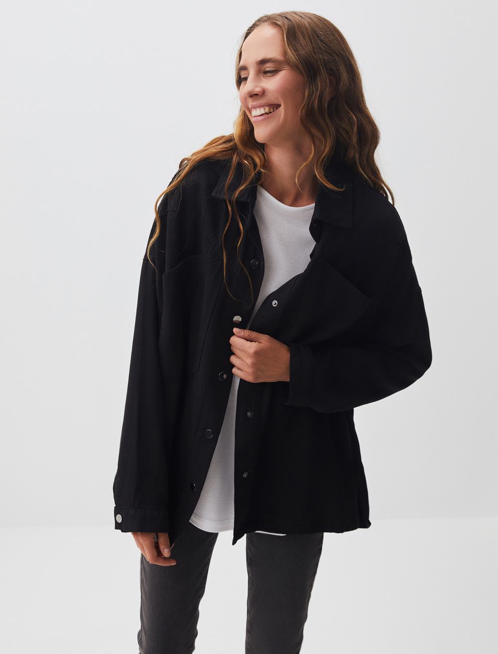 Loose Fit Long Denim Woven Jacket