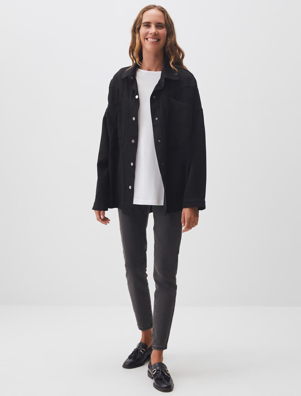 Loose Fit Long Denim Woven Jacket