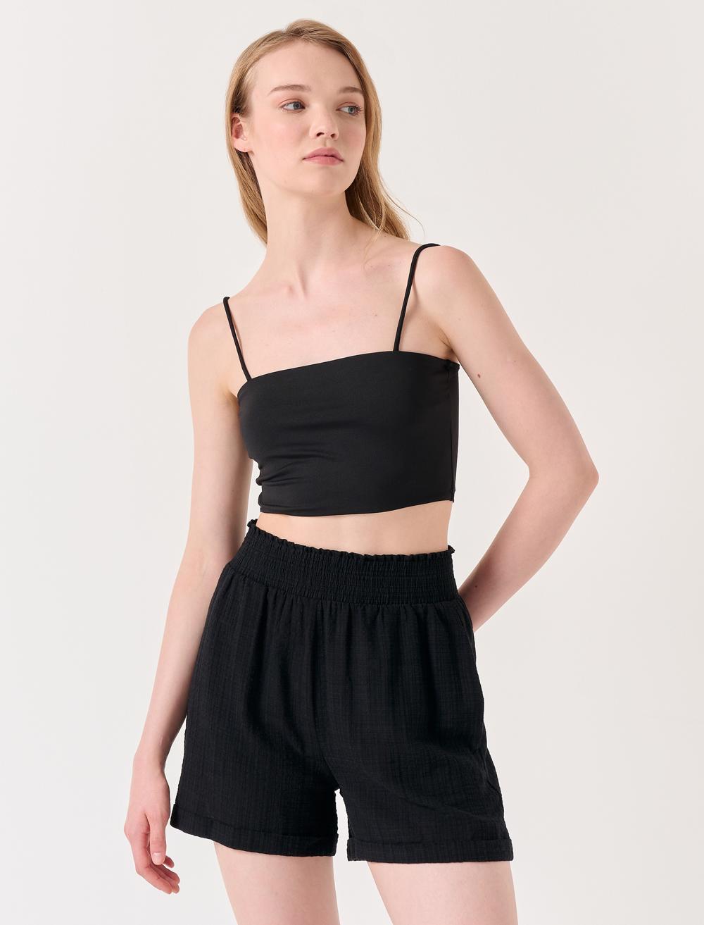 Loose Fit High Waist Woven Shorts - 23SS010059