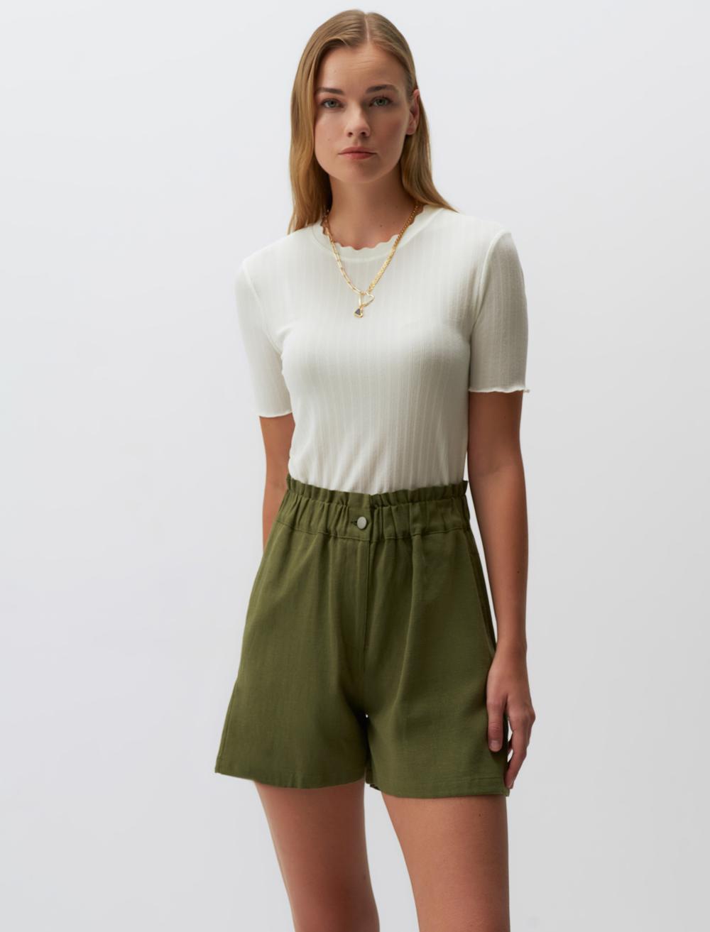 Loose Fit High Waist Linen Shorts - 24SS020070