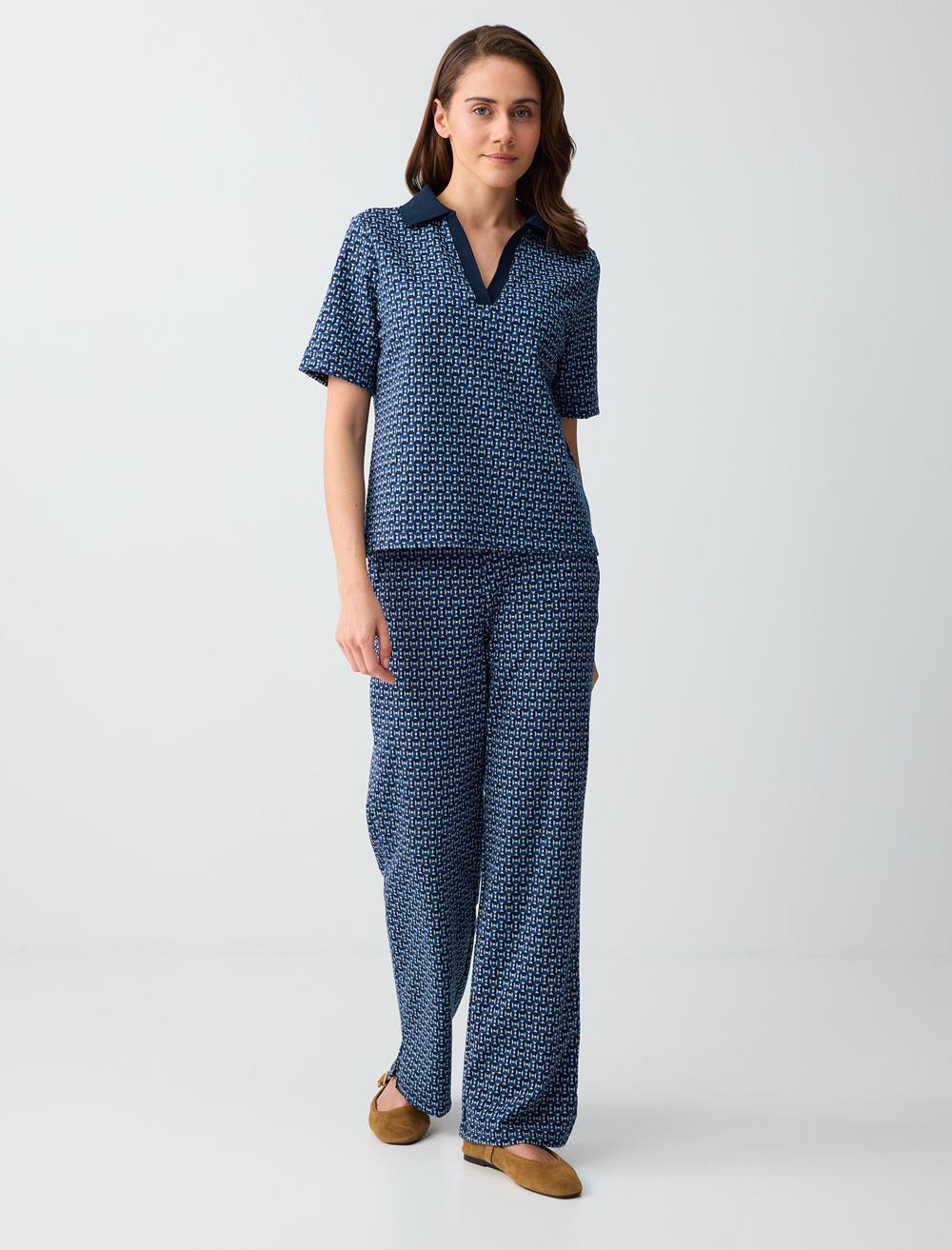Wide-Leg Geometric Patterned Knit Trousers - 6SW185427