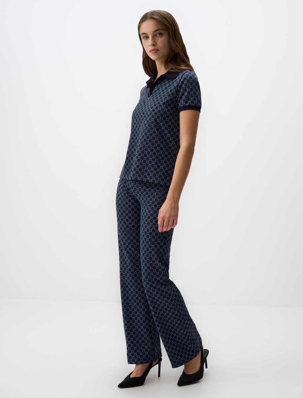 Wide Leg High Waist Patterned Knitted Pants