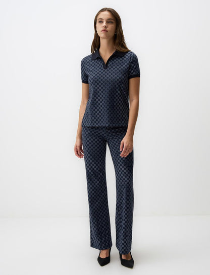 Wide Leg High Waist Patterned Knitted Pants