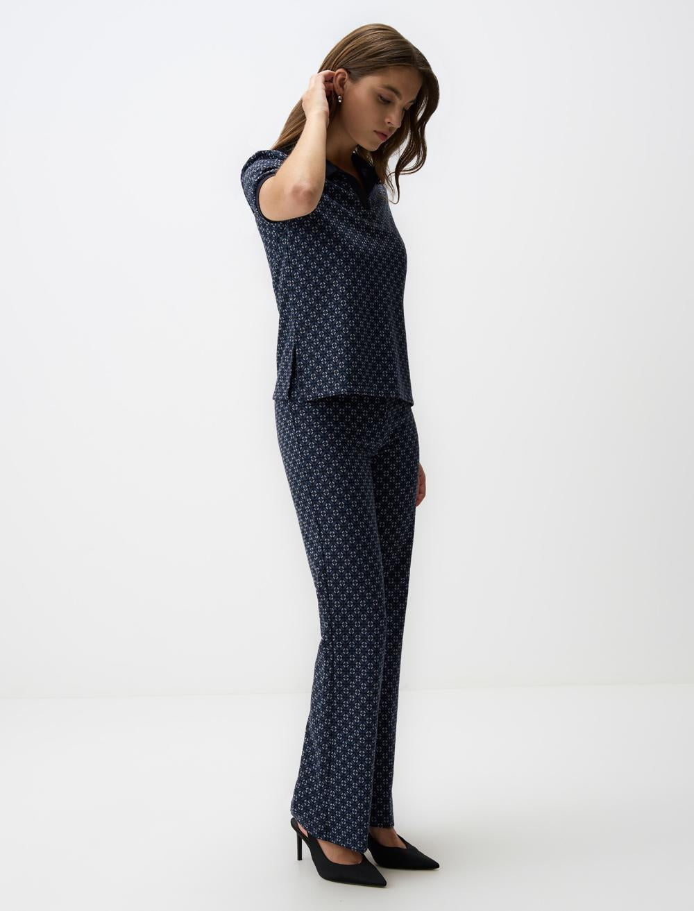 Wide Leg High Waist Patterned Knitted Pants