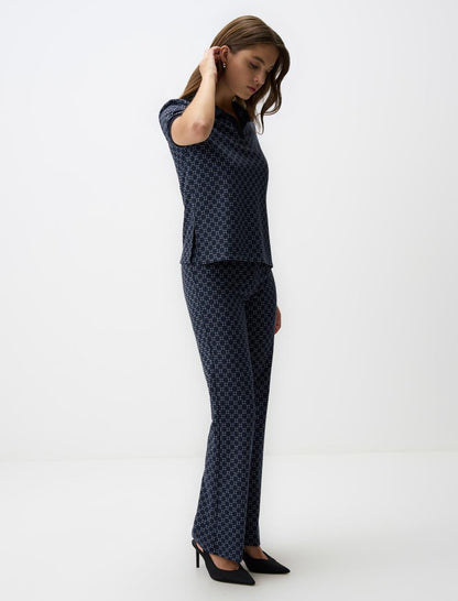 Wide Leg High Waist Patterned Knitted Pants