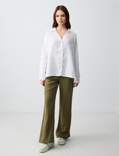 Wide Leg High Waist Linen Trousers