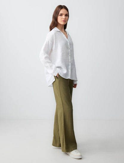 Wide Leg High Waist Linen Trousers