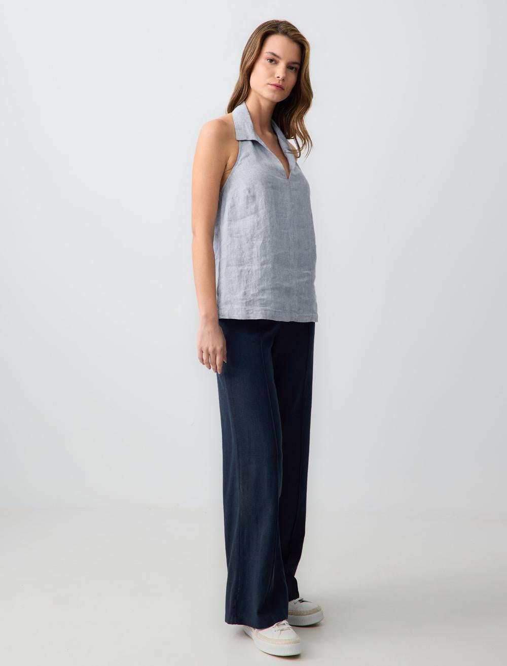Wide Leg High Waist Linen Trousers