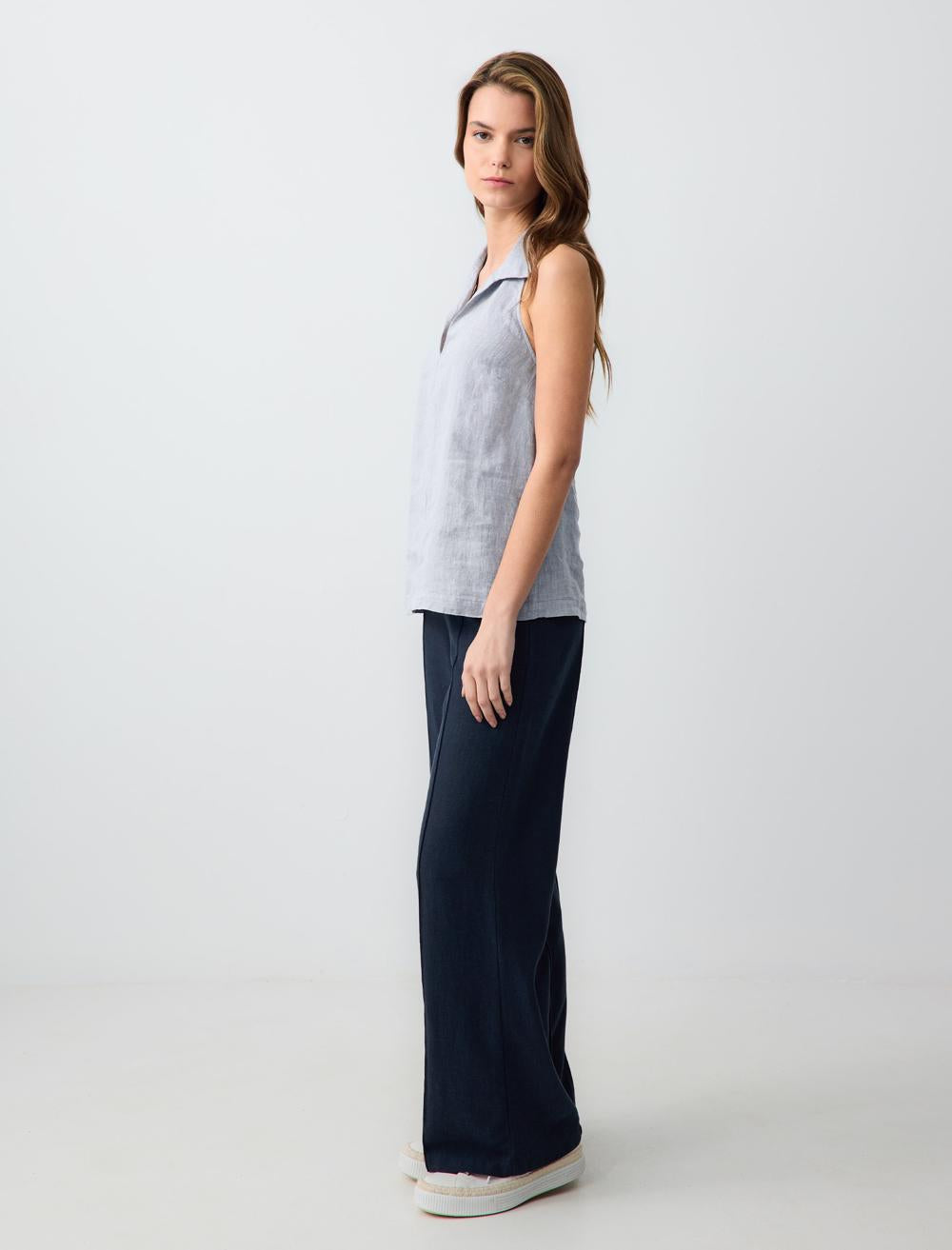 Wide Leg High Waist Linen Trousers