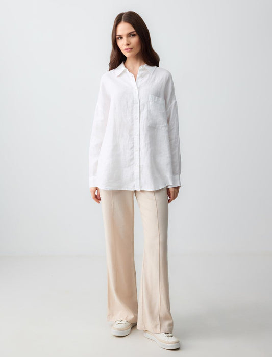 Wide Leg High Waist Linen Trousers
