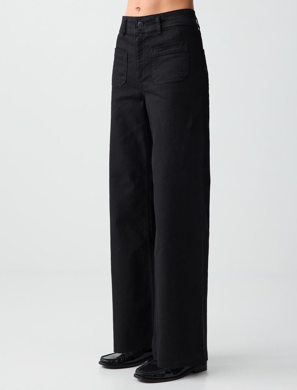 High Waist Relaxed Fit Denim Pants - Black