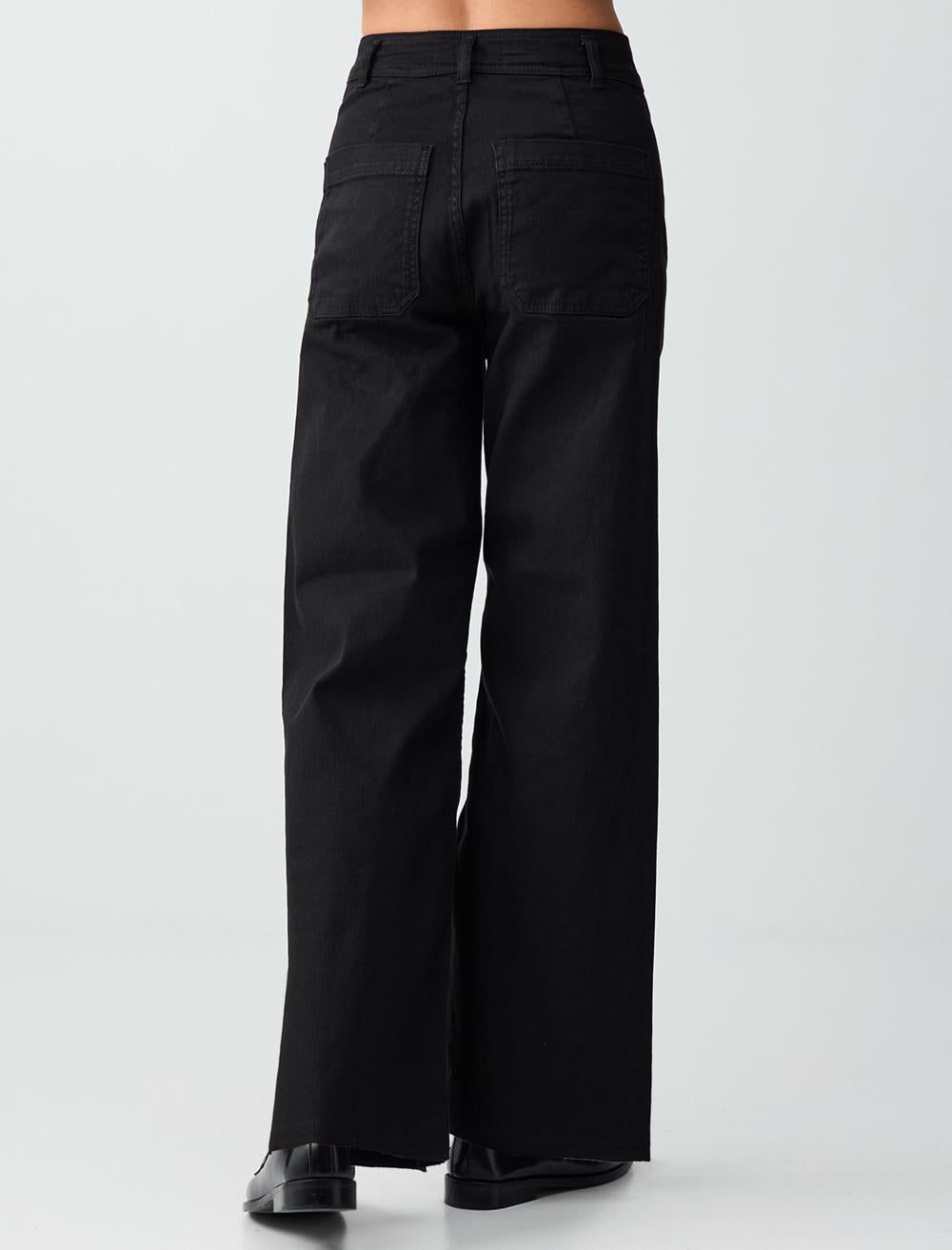 High Waist Relaxed Fit Denim Pants - Black