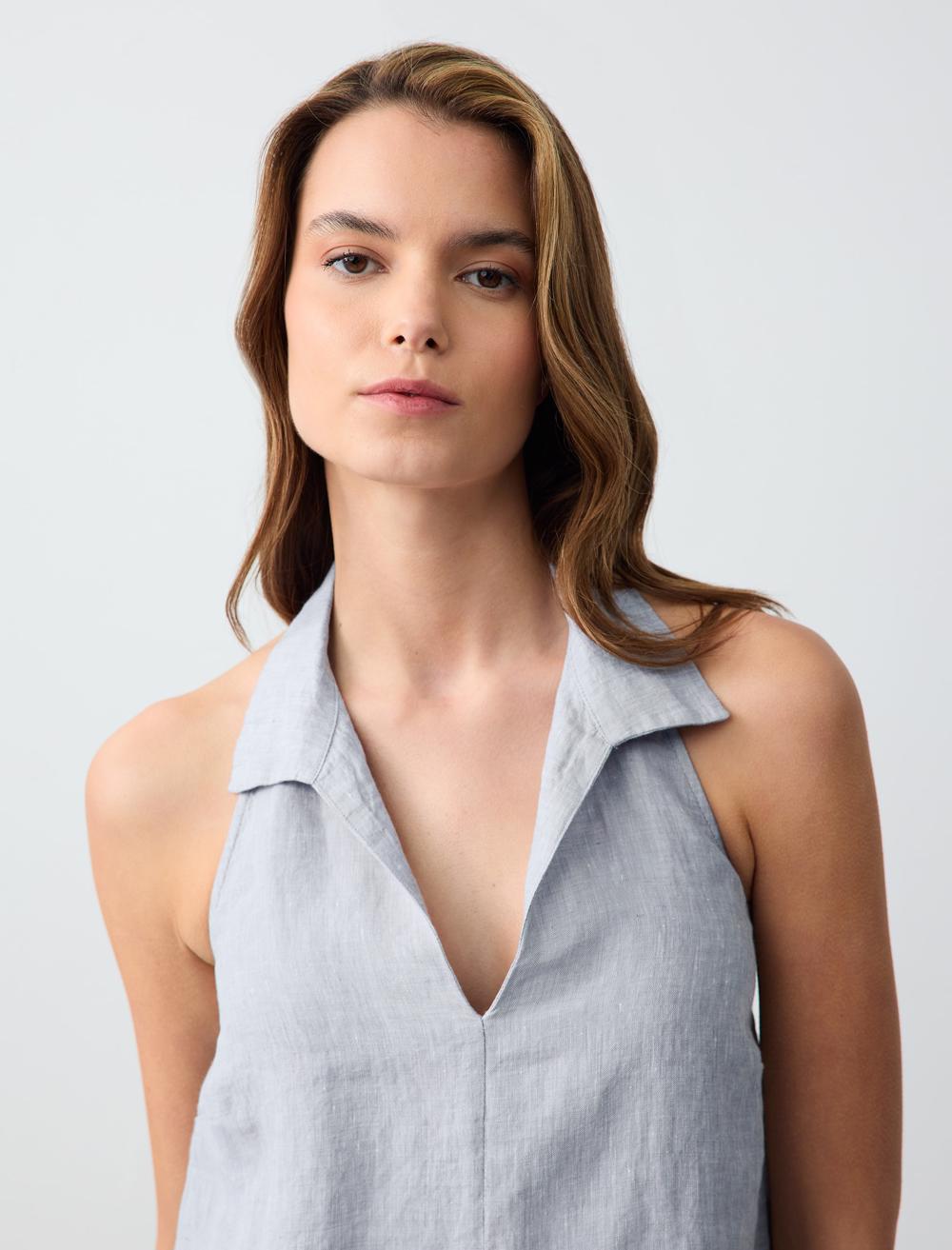 Slim Fit Shirt Collar Blouse - 24SB054013V2