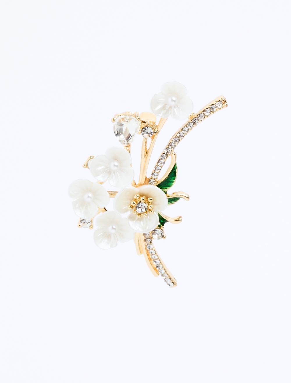Crystal Stone Flower Pattern Brooch - 6SW355697
