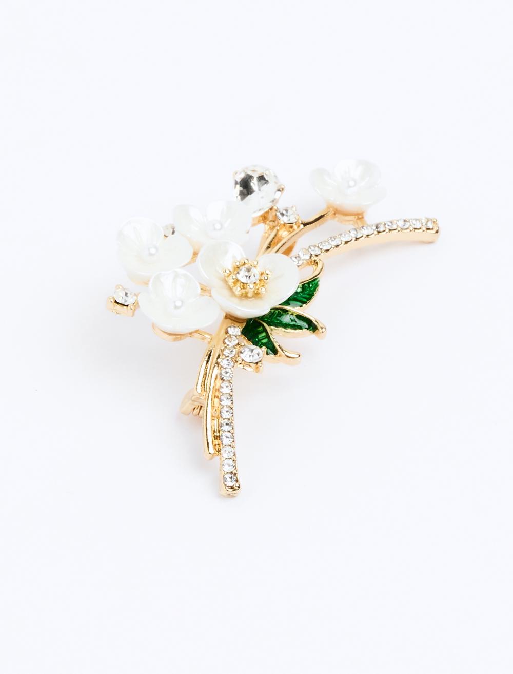 Crystal Stone Flower Pattern Brooch - 6SW355697