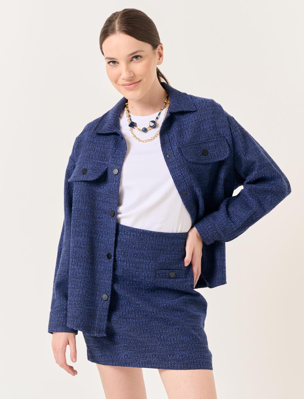 Long Sleeved Tweed Shirt Jacket - 23WZ012001