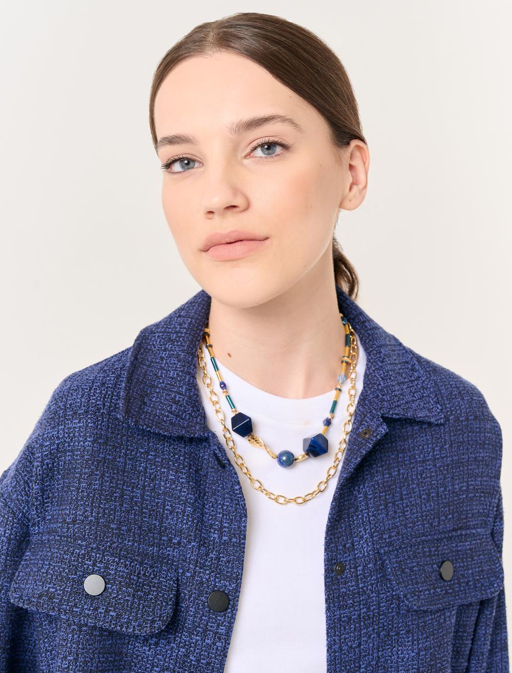 Long Sleeved Tweed Shirt Jacket - Dark Blue - 23WZ012001494