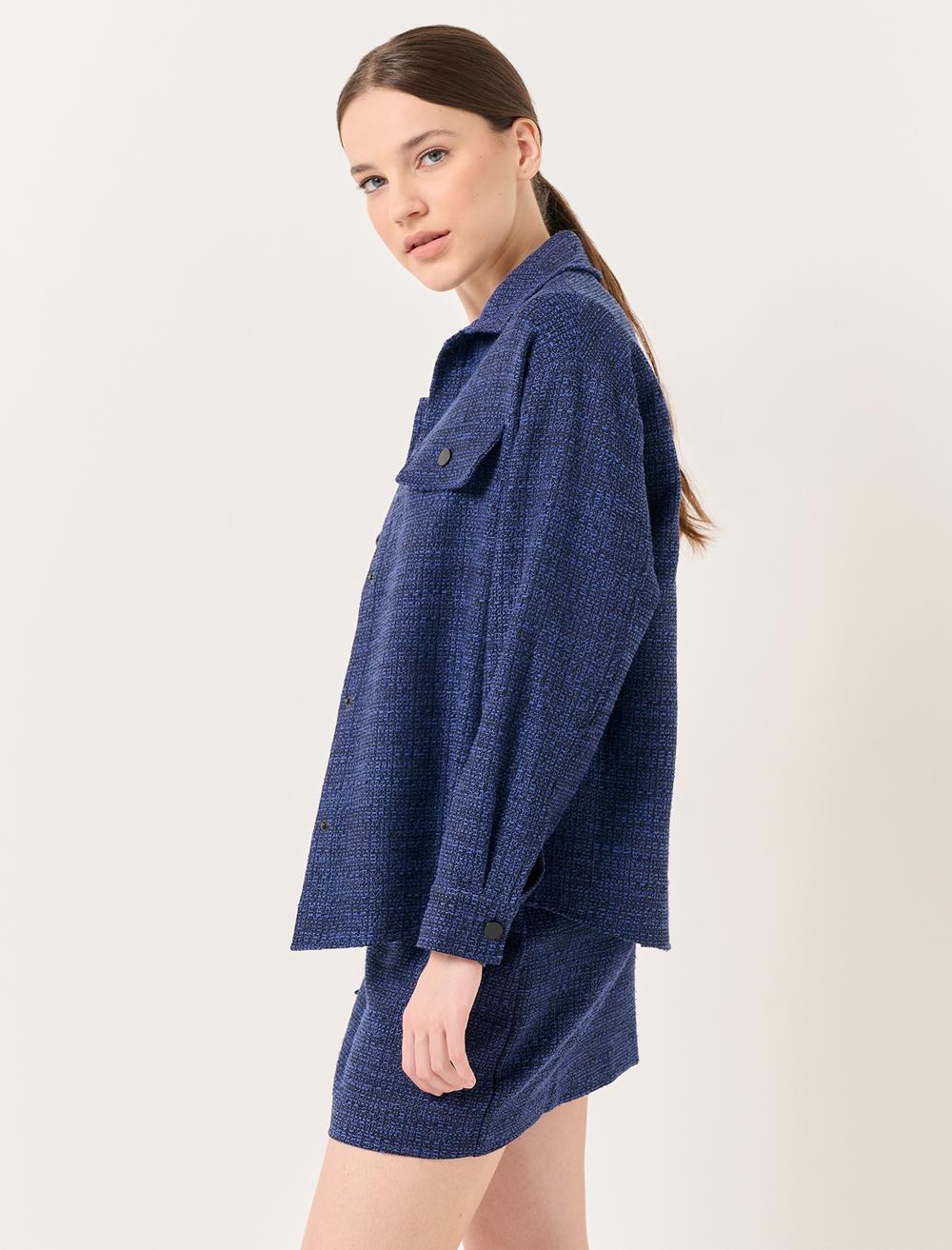 Long Sleeved Tweed Shirt Jacket