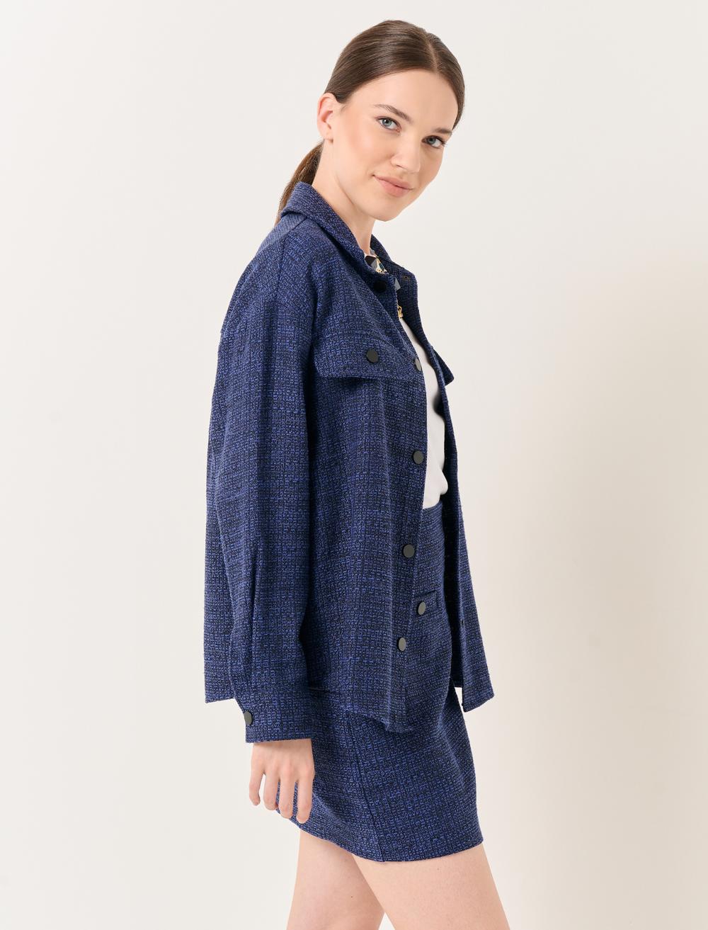 Long Sleeved Tweed Shirt Jacket - 23WZ012001