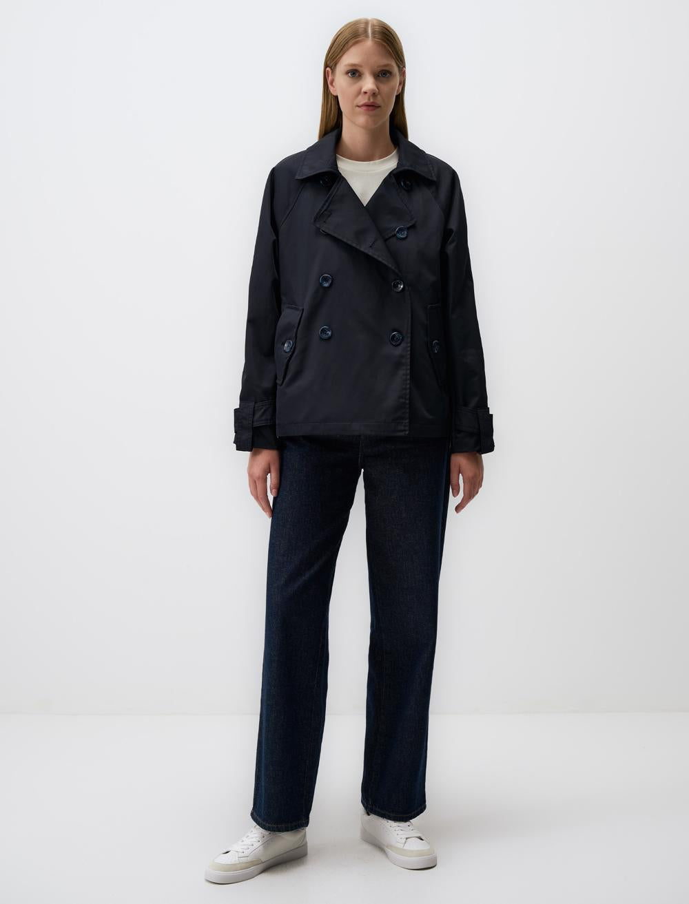 Jacket Collar Short Trench Coat - Dark Blue - 24WU150002494