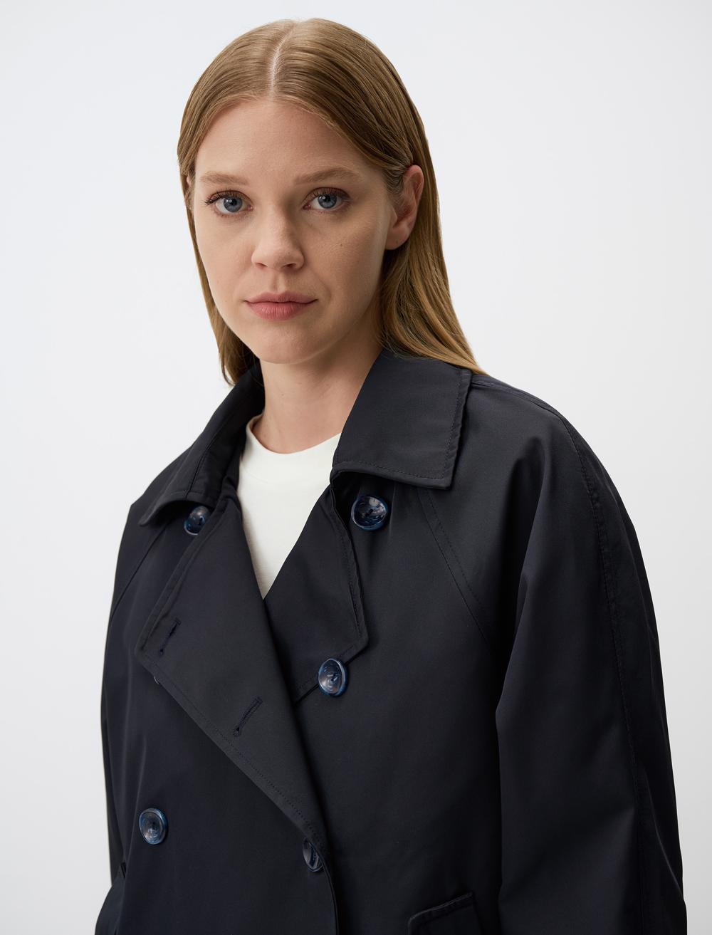 Jacket Collar Short Trench Coat - Dark Blue - 24WU150002494