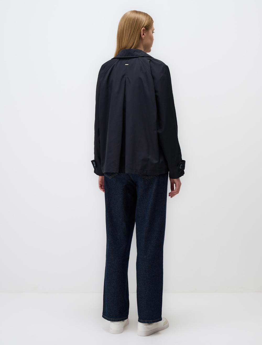 Jacket Collar Short Trench Coat - Dark Blue - 24WU150002494