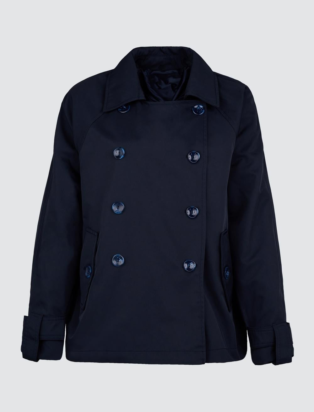 Jacket Collar Short Trench Coat - Dark Blue - 24WU150002494