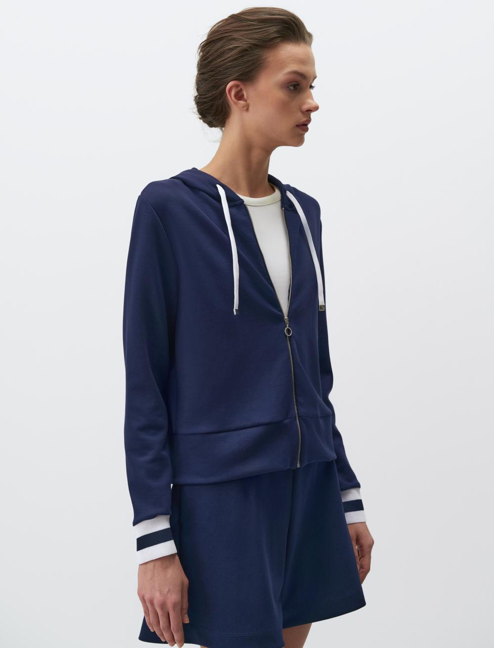 Hooded Long Sleeve Jacket - Dark Blue - 24SC044010494