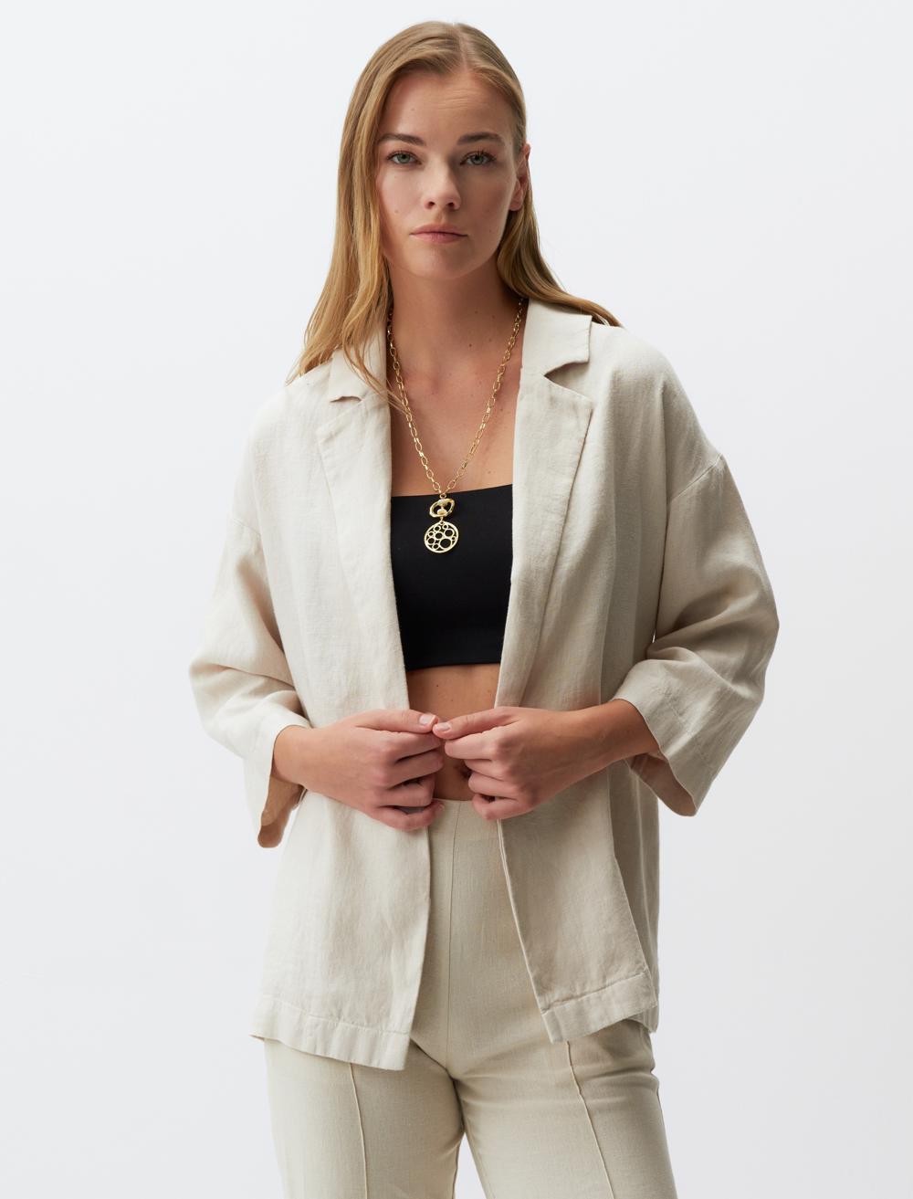 Straight Cut Long Sleeve Linen Jacket
