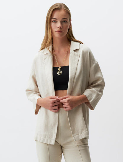 Straight Cut Long Sleeve Linen Jacket