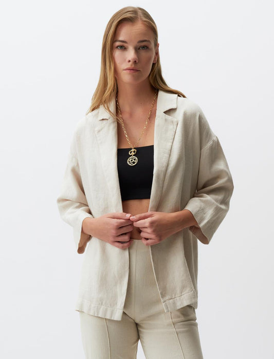 Straight Cut Long Sleeve Linen Jacket