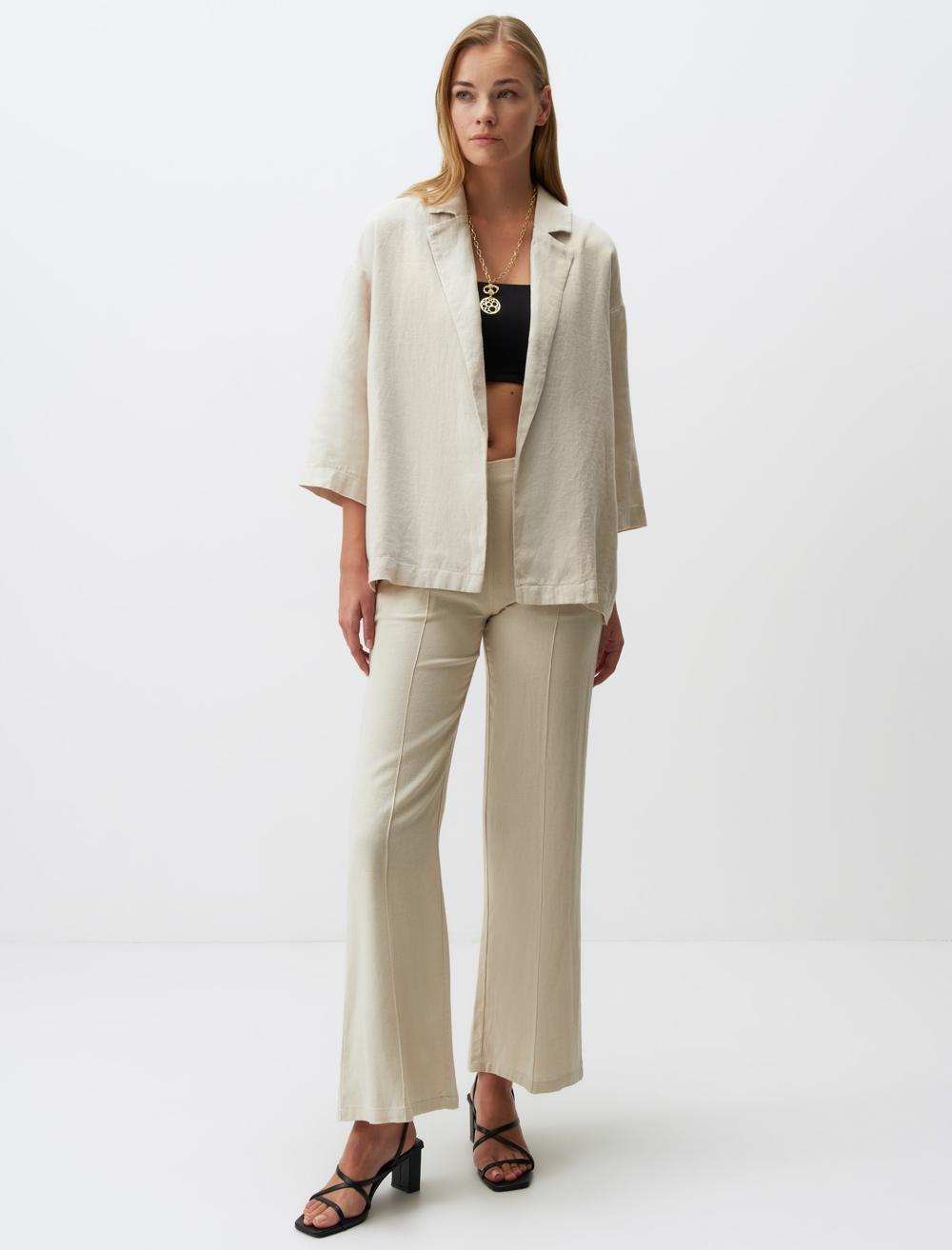 Straight Cut Long Sleeve Linen Jacket
