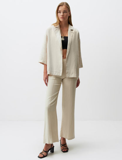 Straight Cut Long Sleeve Linen Jacket