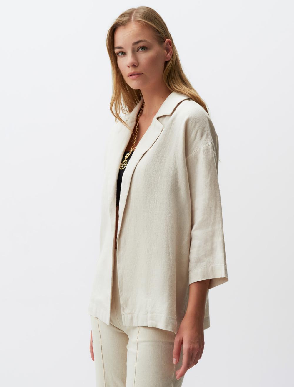 Straight Cut Long Sleeve Linen Jacket
