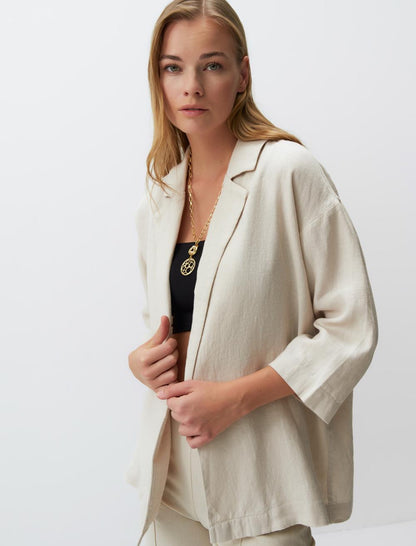 Straight Cut Long Sleeve Linen Jacket